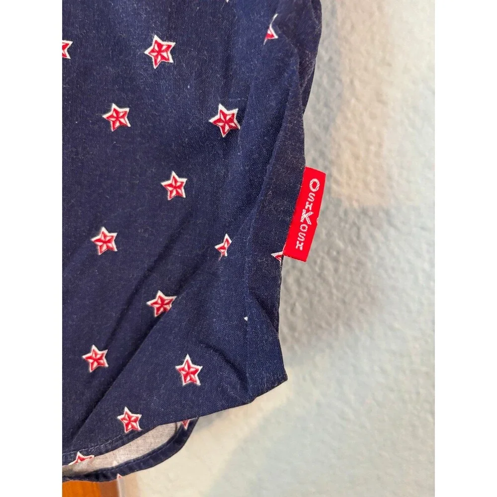 Vtg OshKosh B'gosh Blue Red Star Print Button Down Shirt Size 6 USA patriotic